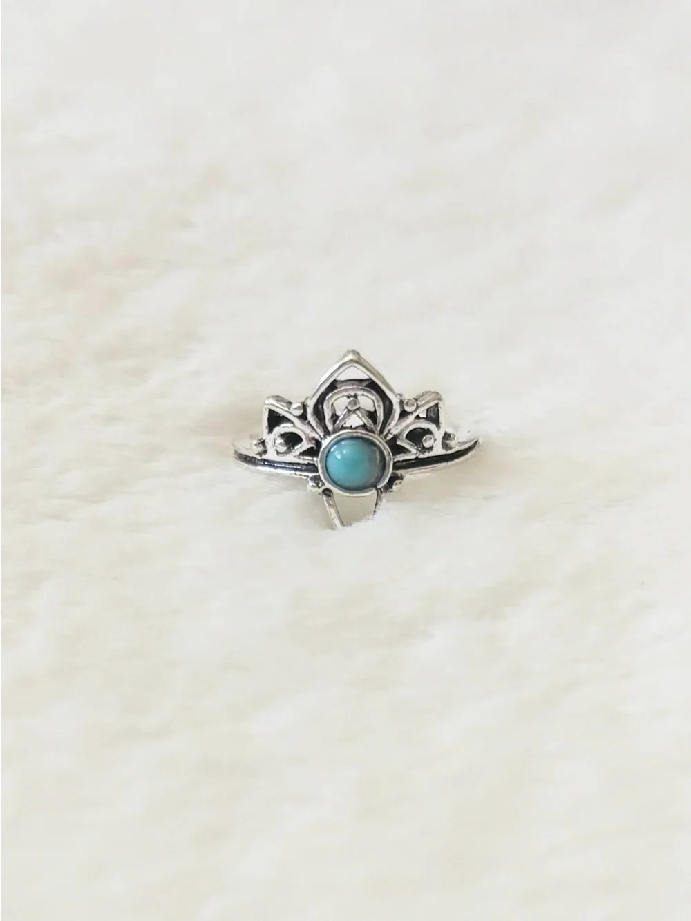 5/$15 🩷 MUST BUNDLE Boho Silver Lotus Ring with Turquoise Stone - Women Jewelry